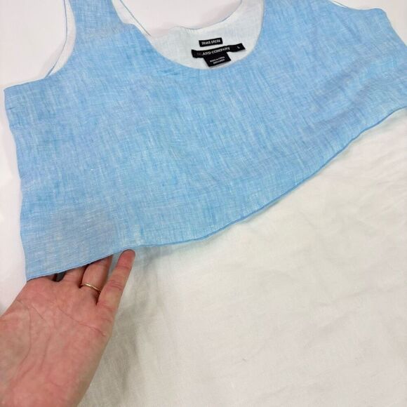 Island Company Dress Womens Large Blue White Linen Asymmetrical Sleeveless Mini - Picture 2 of 8